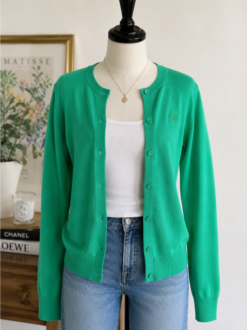 Lilly Pulitzer Bright Green Crewneck Button Cardigan